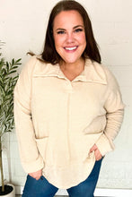 Load image into Gallery viewer, Easy Living Oatmeal Textured Knit Notch Neck Oversized Collar Sweater