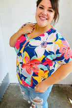 Load image into Gallery viewer, Navy & Yellow Tropical Floral V Neck Top