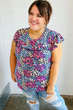 Load image into Gallery viewer, Navy Floral Print Frilled Short Sleeve Yoke Top