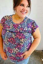 Load image into Gallery viewer, Navy Floral Print Frilled Short Sleeve Yoke Top