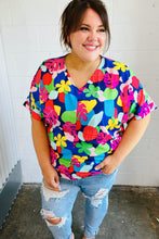Load image into Gallery viewer, Time For Sun Navy Multicolor Tropical Print V Neck Top