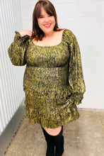Load image into Gallery viewer, Dazzling Black Gold Foiled Smocked Fit & Flare Dress