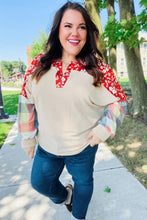 Load image into Gallery viewer, Feeling Femme Oatmeal Plaid Floral Color Block Notch Neck Top