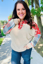 Load image into Gallery viewer, Feeling Femme Oatmeal Plaid Floral Color Block Notch Neck Top
