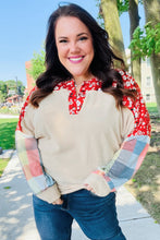 Load image into Gallery viewer, Feeling Femme Oatmeal Plaid Floral Color Block Notch Neck Top