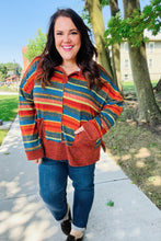 Load image into Gallery viewer, Casual Living Rust & Teal Striped Two Tone Knit Pocketed Top