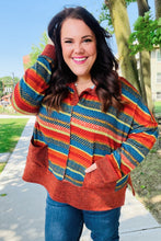 Load image into Gallery viewer, Casual Living Rust & Teal Striped Two Tone Knit Pocketed Top