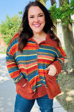 Load image into Gallery viewer, Casual Living Rust & Teal Striped Two Tone Knit Pocketed Top