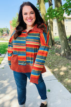 Load image into Gallery viewer, Casual Living Rust & Teal Striped Two Tone Knit Pocketed Top