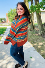 Load image into Gallery viewer, Casual Living Rust & Teal Striped Two Tone Knit Pocketed Top