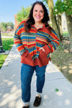 Load image into Gallery viewer, Casual Living Rust & Teal Striped Two Tone Knit Pocketed Top