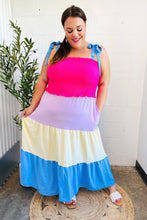Load image into Gallery viewer, Vacay Vibes Hot Pink & Blue Smocked Color Block Maxi Dress