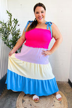 Load image into Gallery viewer, Vacay Vibes Hot Pink & Blue Smocked Color Block Maxi Dress