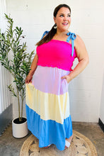 Load image into Gallery viewer, Vacay Vibes Hot Pink & Blue Smocked Color Block Maxi Dress