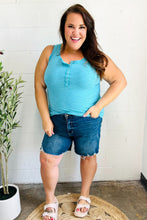 Load image into Gallery viewer, Summer Days Ice Blue Melange Ribbed Henley Button Down Tank
