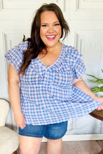 Load image into Gallery viewer, Hello Beautiful Blue Plaid V Neck Ruffle Elastic Babydoll Top