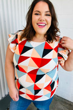 Load image into Gallery viewer, Burnt Orange Geo Print Smocked Ruffle Frill Sleeve Top