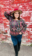 Load image into Gallery viewer, Take The Leap Black & Mauve Border Print Boho Tie Top