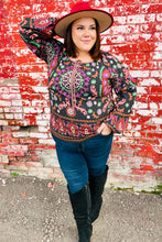 Load image into Gallery viewer, Take The Leap Black & Mauve Border Print Boho Tie Top