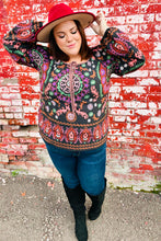Load image into Gallery viewer, Take The Leap Black & Mauve Border Print Boho Tie Top