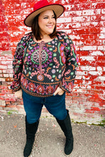 Load image into Gallery viewer, Take The Leap Black & Mauve Border Print Boho Tie Top
