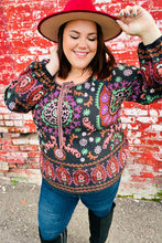 Load image into Gallery viewer, Take The Leap Black & Mauve Border Print Boho Tie Top