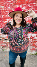 Load image into Gallery viewer, Take The Leap Black & Mauve Border Print Boho Tie Top