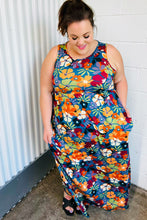 Load image into Gallery viewer, Teal & Maroon Flat Floral Fit and Flare Sleeveless Maxi Dress