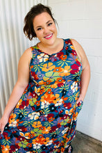 Load image into Gallery viewer, Teal & Maroon Flat Floral Fit and Flare Sleeveless Maxi Dress