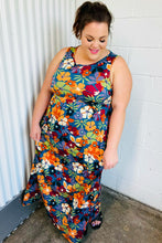 Load image into Gallery viewer, Teal & Maroon Flat Floral Fit and Flare Sleeveless Maxi Dress