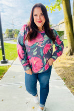 Load image into Gallery viewer, On My Heart Navy Floral Brushed Hacci Sweater Top