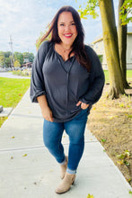 Load image into Gallery viewer, Versatile Charcoal Front Tie Modal Knit Peasant Top