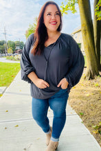 Load image into Gallery viewer, Versatile Charcoal Front Tie Modal Knit Peasant Top