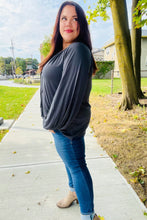 Load image into Gallery viewer, Versatile Charcoal Front Tie Modal Knit Peasant Top