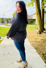 Load image into Gallery viewer, Versatile Charcoal Front Tie Modal Knit Peasant Top