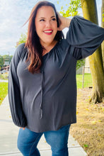 Load image into Gallery viewer, Versatile Charcoal Front Tie Modal Knit Peasant Top