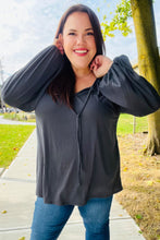 Load image into Gallery viewer, Versatile Charcoal Front Tie Modal Knit Peasant Top