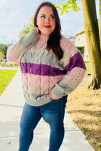 Load image into Gallery viewer, Fall For You Mauve Multicolor Stripe Cable Knit Mock Neck Sweater