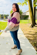 Load image into Gallery viewer, Fall For You Mauve Multicolor Stripe Cable Knit Mock Neck Sweater