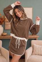 Load image into Gallery viewer, Coffee Run Mocha Sweatshirt and Mini Skort Set