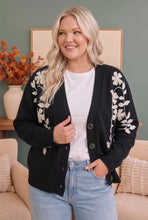 Load image into Gallery viewer, Off the Vine Black Floral Embroidered Cardigan
