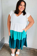 Load image into Gallery viewer, Seafoam & Emerald Tiered Frill Sleeve Midi Dress