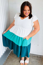 Load image into Gallery viewer, Seafoam & Emerald Tiered Frill Sleeve Midi Dress