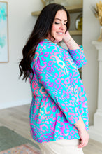 Load image into Gallery viewer, DEAR SCARLETT- Lizzy Babydoll Top in Teal and Purple Leopard