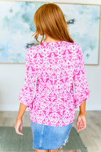 Load image into Gallery viewer, DEAR SCARLETT- Lizzy Bell Sleeve Top in Hot Pink Damask