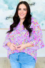 Load image into Gallery viewer, DEAR SCARLETT- Lizzy Bell Sleeve Top in Lavender Retro Ditsy Floral