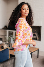 Load image into Gallery viewer, Lizzy Bell Sleeve Top in Pink and Gold Floral- DEAR SCARLETT