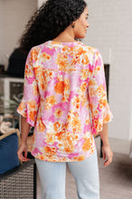 Load image into Gallery viewer, Lizzy Bell Sleeve Top in Pink and Gold Floral- DEAR SCARLETT