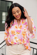 Load image into Gallery viewer, Lizzy Bell Sleeve Top in Pink and Gold Floral- DEAR SCARLETT