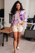 Load image into Gallery viewer, Lizzy Bell Sleeve Top in Regal Lavender and Gold- DEAR SCARLETT